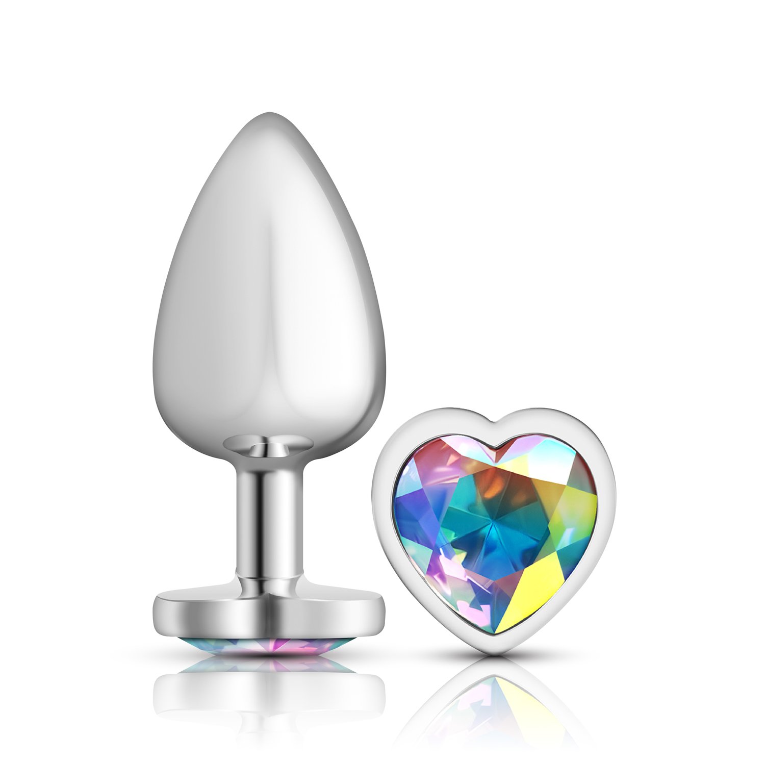 clear-iridescent-heart-gem-silver-metal-plug-lg Clear Iridescent Heart Gem Silver Metal Plug - Lg - Image 1