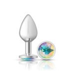 Clear Iridescent Round Gem Silver Metal Plug - Md