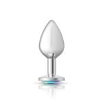Cheeky Charms Medium Anal Plug – Silver Metal with Clear Iridescent Gemstone - Image 5