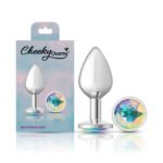 Cheeky Charms Medium Anal Plug – Silver Metal with Clear Iridescent Gemstone - Image 8