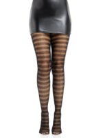 Cosima Striped Net Tights - Os - Black - Image 3