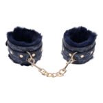 Cougar Fur Handcuffs – Blue Faux Fur with Gold-Plated Hardware - Image 2