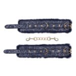 Cougar Fur Handcuffs – Blue Faux Fur with Gold-Plated Hardware - Image 3