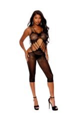 Crochet Cropped Bodystocking - One Size - Black - Image 2