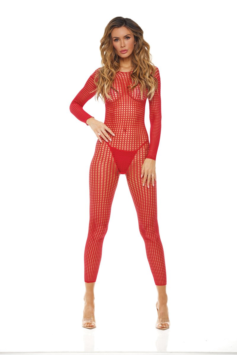 crotchless-bodystocking-one-size-red Crotchless Bodystocking - One Size - Red - Image 1