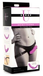 Double Charmer Silicone Double Dildo With Harness - Purple - Image 7