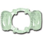 Double Dinger Night Rider Glow-in-the-Dark Vibrating Cock Ring with Removable Bullets – Clear - Image 2