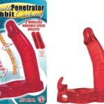 Double Penetrator Rabbit Cock Ring - Red