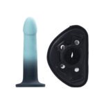 Duo Semi-Realistic Dildo With Harness - Turquoise/black - Image 2