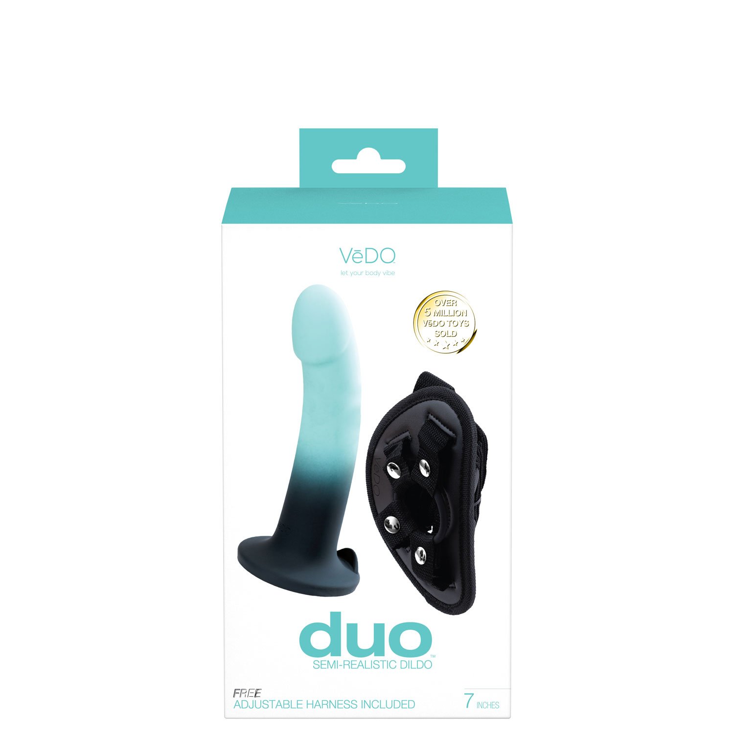 duo-semi-realistic-dildo-with-harness-turquoiseblack Duo Semi-Realistic Dildo With Harness - Turquoise/black - Image 1