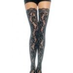 Lace Top Lace Thigh Highs - One Size - Black
