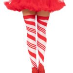 Candy Cane Thigh High - One Size - White/red