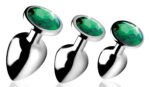 Emerald Gem Anal Plug Set – Chrome-Plated Steel – Green - Image 2