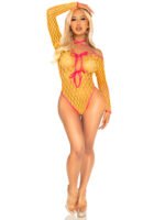 Eyelet Net Teddy With Tie-Front Keyhole Detail O/s - Neon Orange