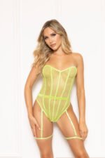 Fishnet and Strappy Elastic Teddy - One Size - Lime - Image 3