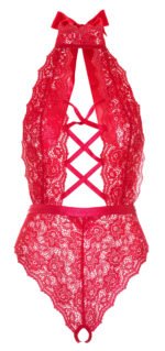 Floral Lace Crotchless Teddy - 1x/2x - Red - Image 4
