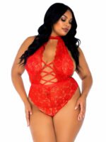 Floral Lace Crotchless Teddy - 1x/2x - Red - Image 5