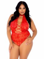 Floral Lace Crotchless Teddy - 1x/2x - Red - Image 6
