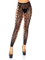 Footless Leopard Lace Crotchless Tights - Black - Image 2