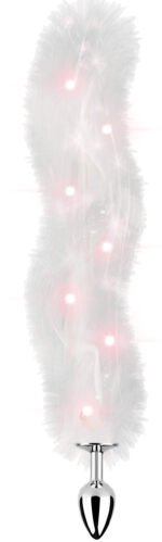 Foxy Tail Light Up Faux Fur Anal Plug – White - Image 3