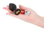 Glams Xchange Round Anal Plug Medium Black Silicone with Swappable Gems - Image 2