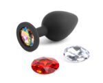 Glams Xchange Round Anal Plug Medium Black Silicone with Swappable Gems