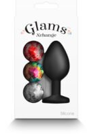 Glams Xchange Round Anal Plug Medium Black Silicone with Swappable Gems - Image 3