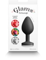 Glams Xchange Round Anal Plug Medium Black Silicone with Swappable Gems - Image 4