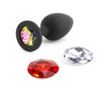 Glams Xchange Round Anal Plug Small Black Silicone with Swappable Gems