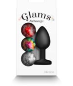 Glams Xchange Round Anal Plug Small Black Silicone with Swappable Gems - Image 3