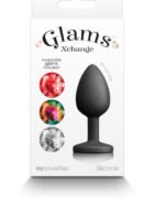 Glams Xchange Round Anal Plug Small Black Silicone with Swappable Gems - Image 4