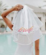 Glitterati Bride White Veil with Rose Gold Stamping - Image 2