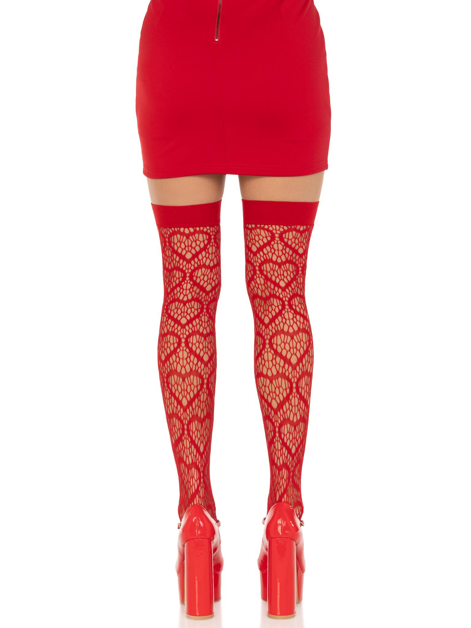 heart-net-thigh-highs-one-size-red Heart Net Thigh Highs - One Size - Red - Image 1