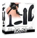 Heavenly Harness Black Rechargeable Vibrating Strap-On Harness Kit with 2 Silicone Sleeves - Image 10