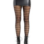 Cosima Striped Net Tights - Os - Black