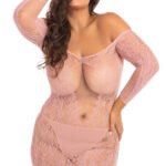 Demure Long Sleeve Mini Dress - Rose - 1x/ 2x