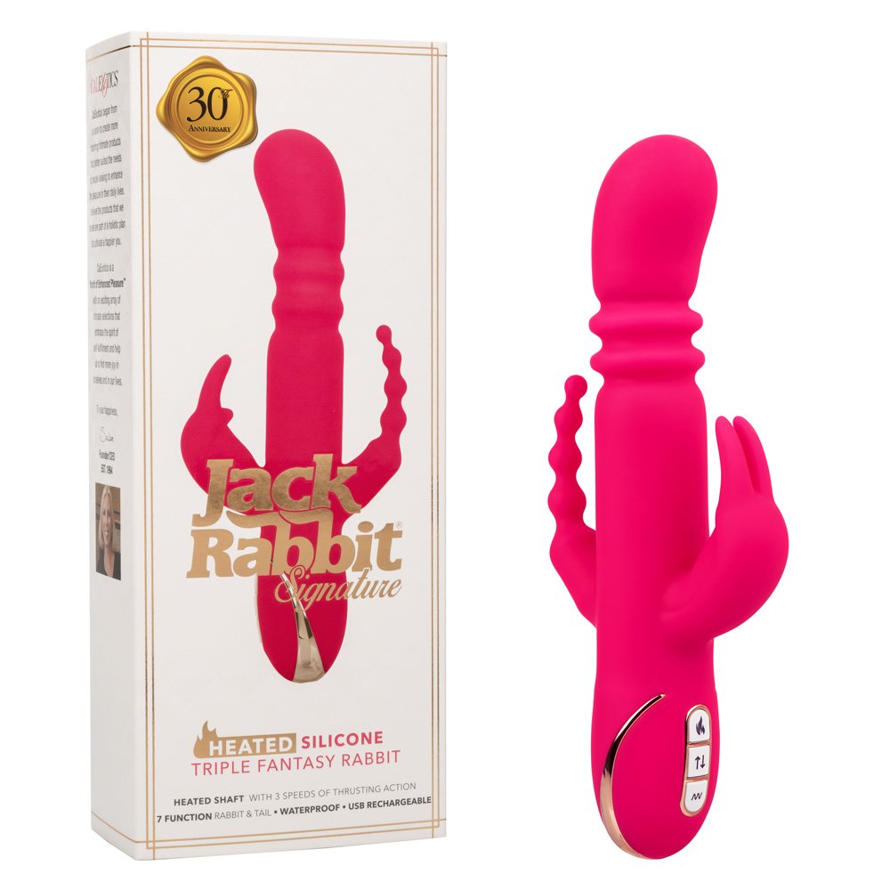 jack-rabbit-signature-heated-silicone-triple-fantasy-rabbit-pink Jack Rabbit Signature Heated Silicone Triple Fantasy Rabbit - Pink - Image 1