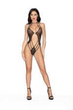 Jeweled Front Back Teddy - One Size - Black - Image 2
