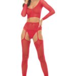 Permanent Mark Long Sleeve Top and Garter Bodystocking Red - Os