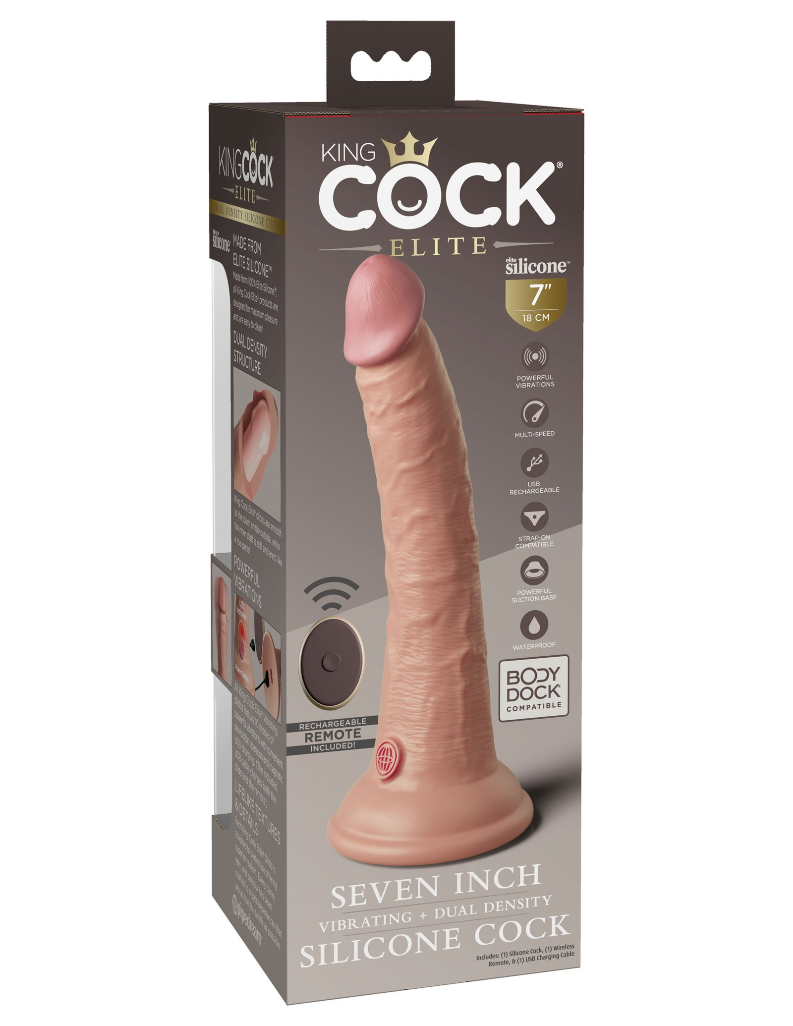 king-cock-elite-7-inch-vibrating-silicone-dual-density-cock-with-remote-light King Cock Elite 7 Inch Vibrating Silicone Dual Density Cock With Remote - Light - Image 1