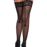 Stay Up Lace Top Sheer Thigh Highs With Faux Lace - One Size - Black