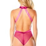 Embroidered Halter Bodysuit With Satin Trim - Festival Fuchsia - Extra Large