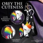 Bondage Unicorn Keychain – White with Rainbow Mane and Black Harness - Image 4