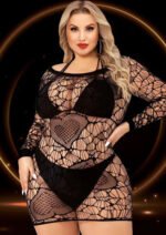 Long Sleeve Mini Dress - Queen Size - Black - Image 2