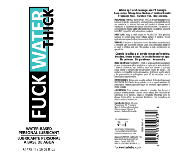 Fuck Water Thick 16oz Clear Water Based Lubricant