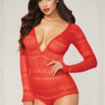 Knit Long Sleeve Romper  - Small  - Red