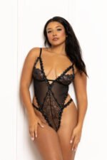 Mesh and Rhinestone Teddy - One Size - Black - Image 2