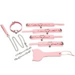 Kitty Bondage Set – Pink Vegan Leather with Collar, Cuffs, Leash, and Paddle - Image 2