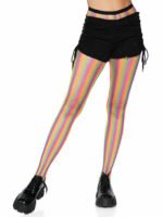 Neon Rainbow Striped Fishnet Tights - One Size - Multicolor - Image 2