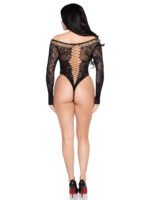 Net and Lace Crotchless Teddy - Os - Black - Image 2